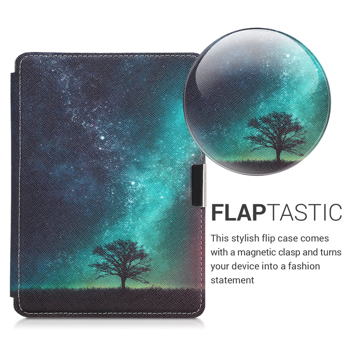 kwmobile Case for Kobo Aura Edition 2 - eReader Flip Cover with Auto Sleep Function - Galaxy Tree Meadow