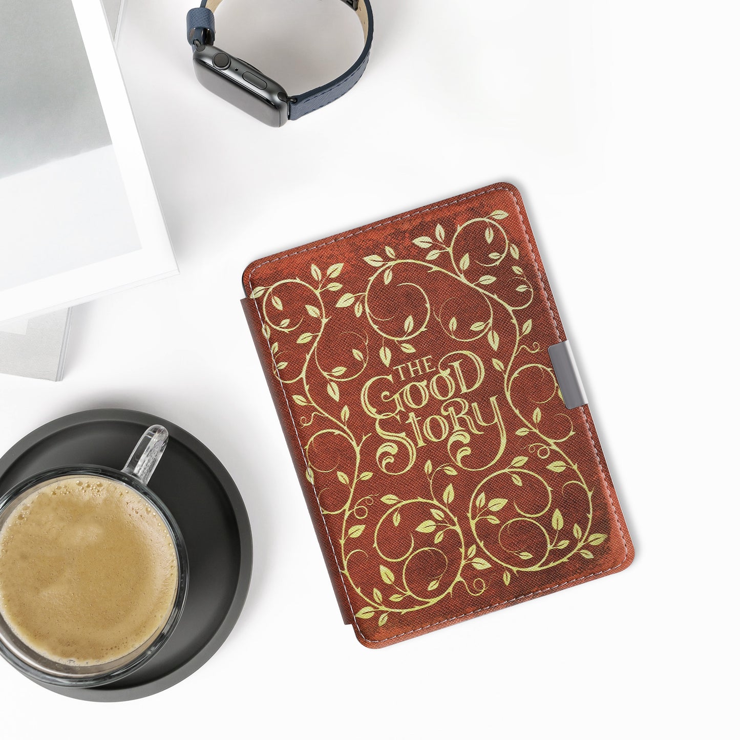 kwmobile Case for Kobo Aura Edition 2 - eReader Flip Cover with Auto Sleep Function - Galaxy Tree Meadow