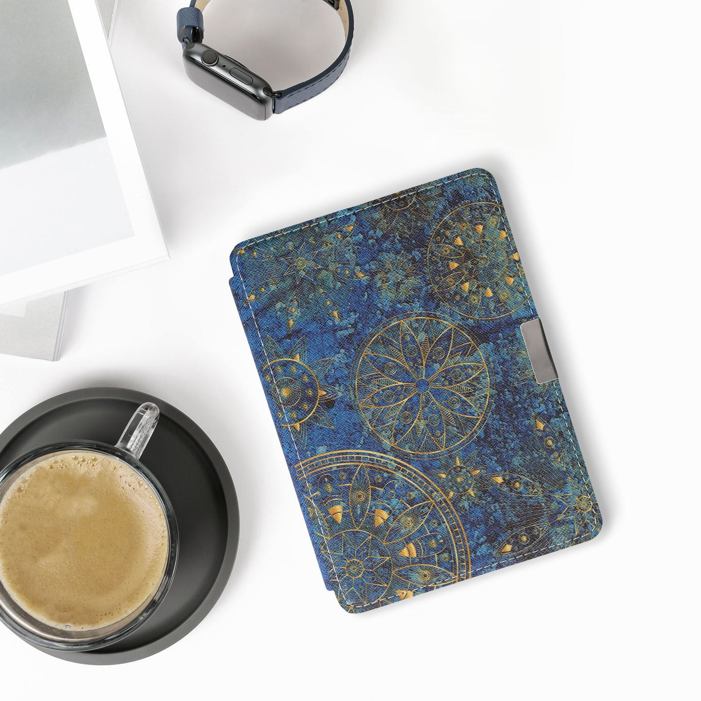 kwmobile Case for Kobo Aura Edition 2 - eReader Flip Cover with Auto Sleep Function - Galaxy Tree Meadow