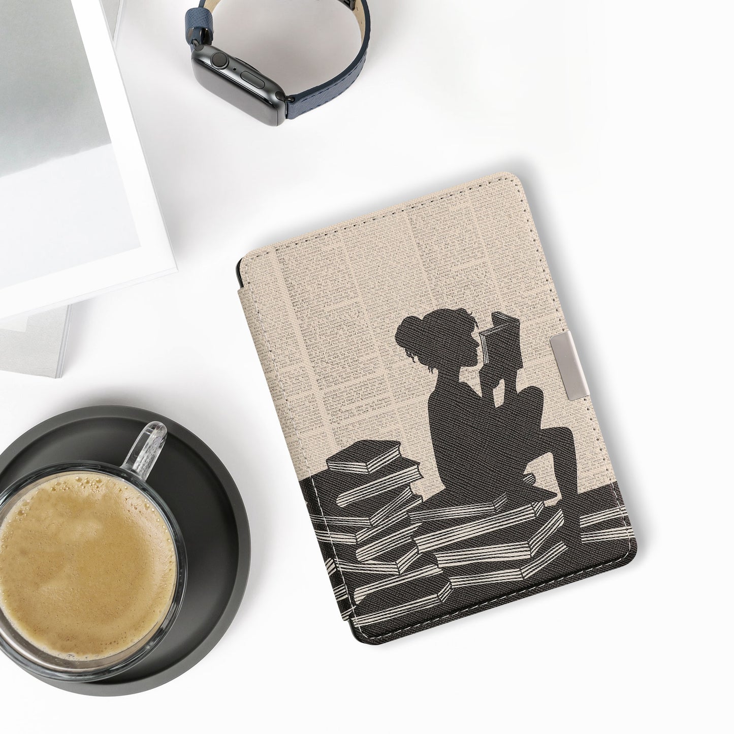 kwmobile Case for Kobo Aura Edition 2 - eReader Flip Cover with Auto Sleep Function - Galaxy Tree Meadow