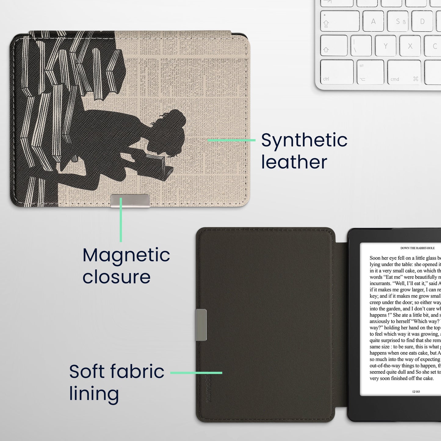 kwmobile Case for Kobo Aura Edition 2 - eReader Flip Cover with Auto Sleep Function - Galaxy Tree Meadow
