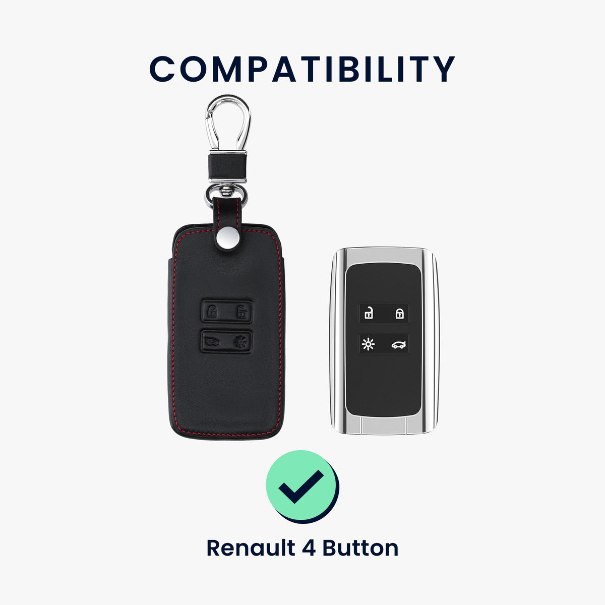 Renault 4-Button Smartkey Keyless Go Faux Leather Car Key Cover