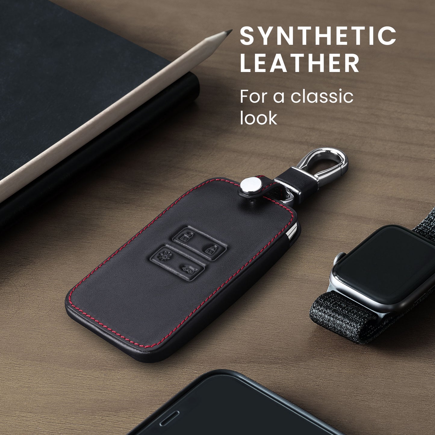 Renault 4-Button Smartkey Keyless Go Faux Leather Car Key Cover