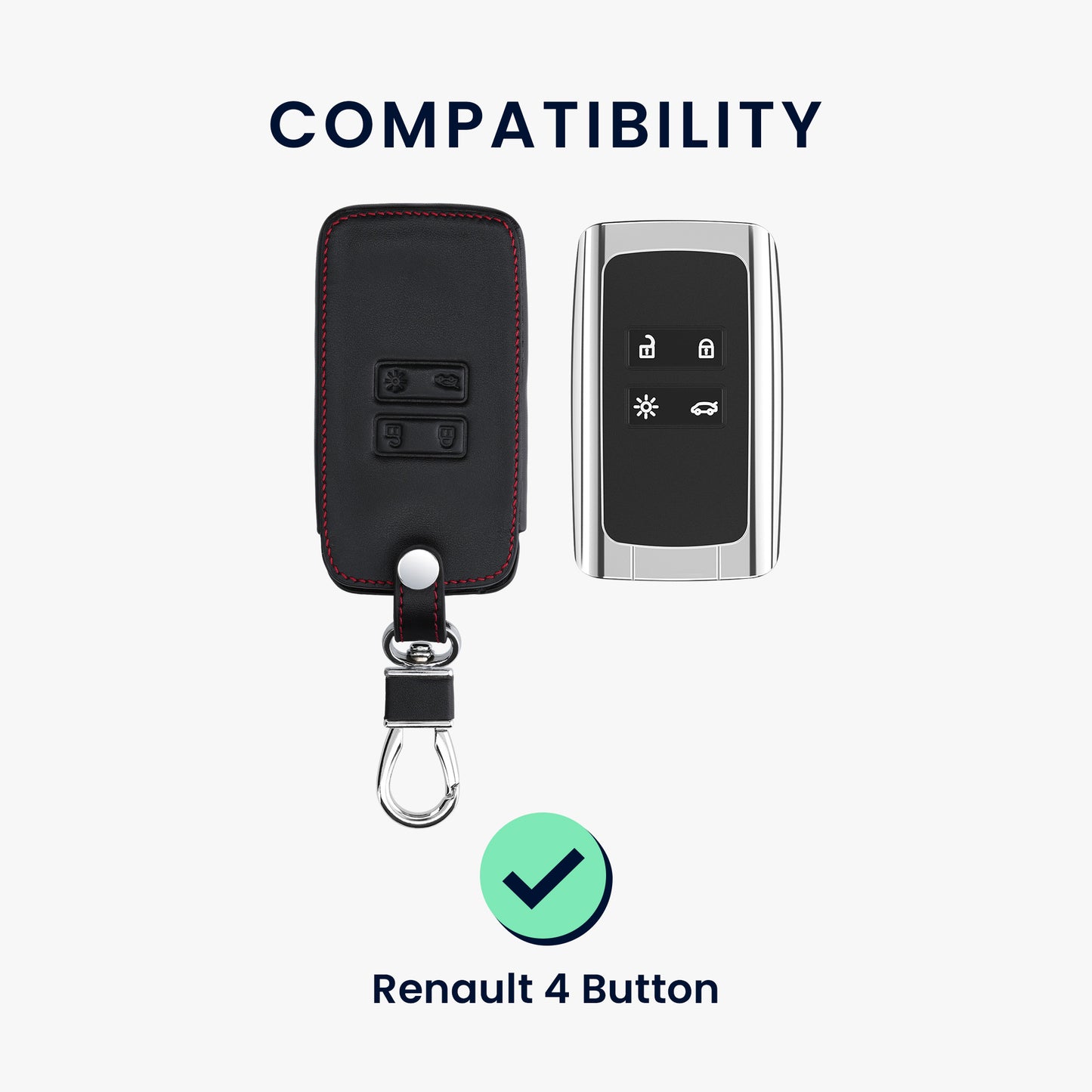 Renault 4-Button Smartkey Keyless Go Faux Leather Car Key Cover