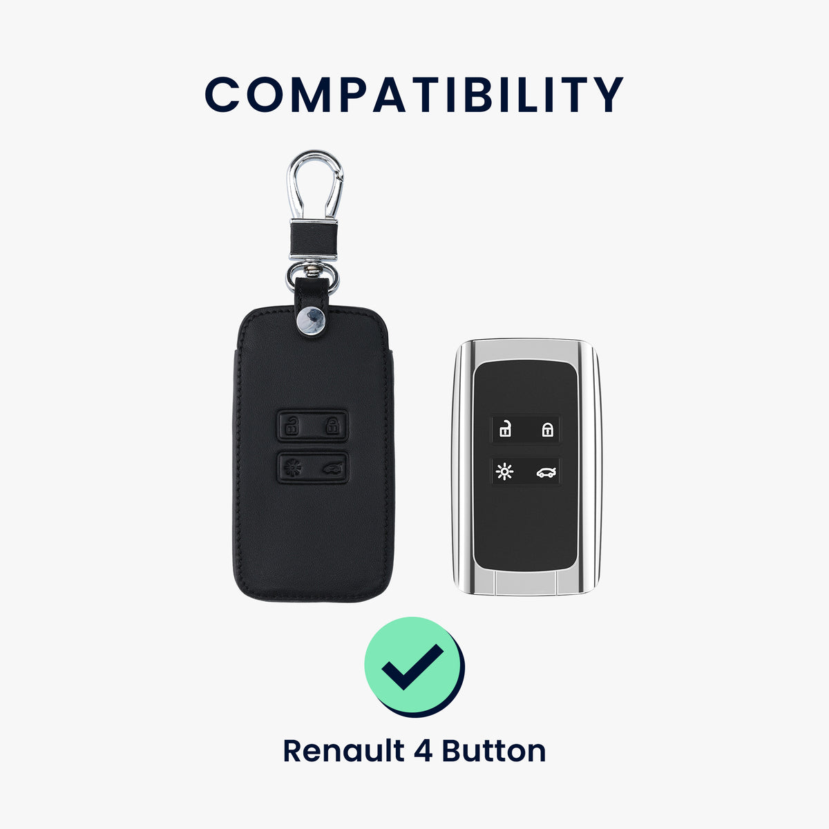 Renault 4-Button Smartkey Keyless Go Faux Leather Car Key Cover