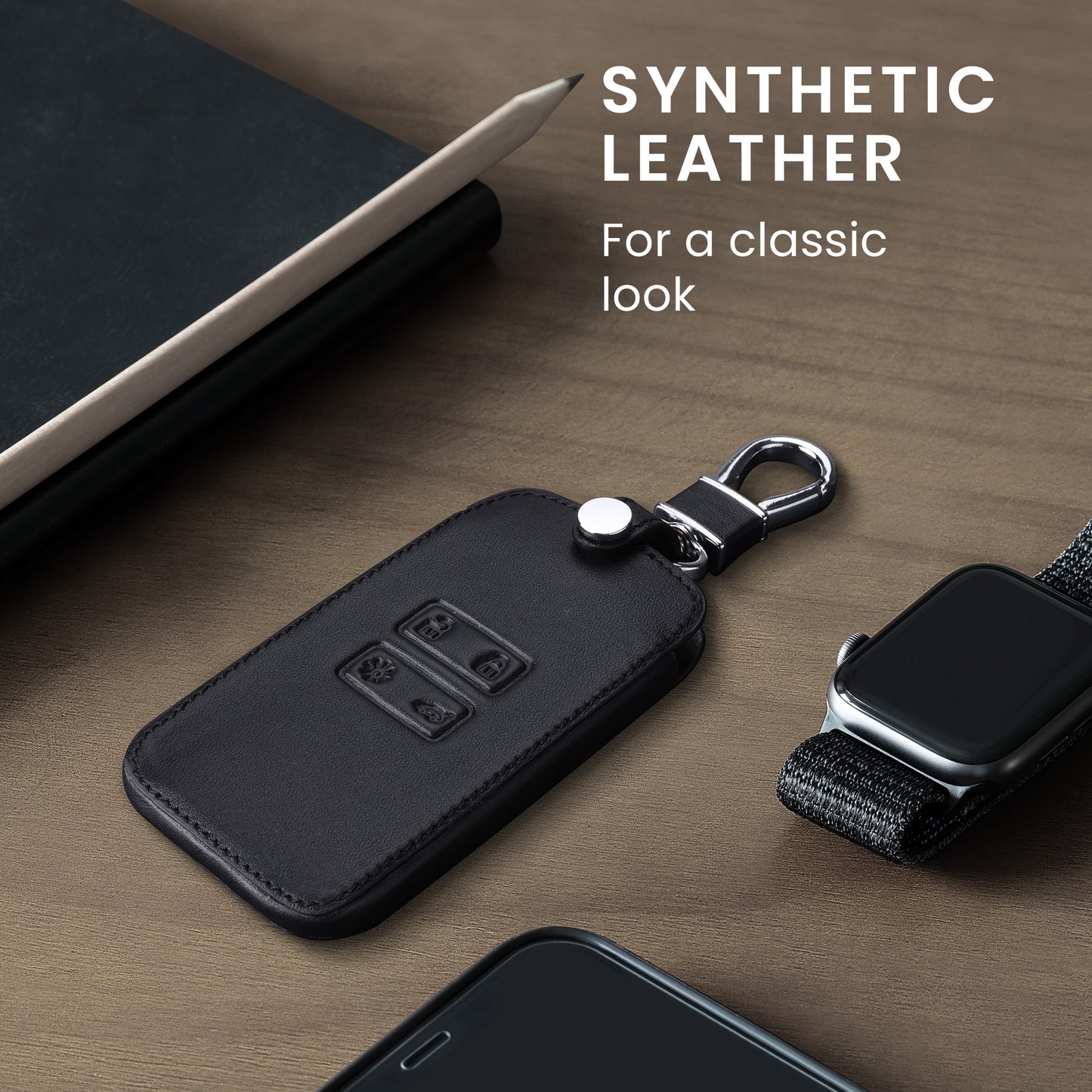 Renault 4-Button Smartkey Keyless Go Faux Leather Car Key Cover