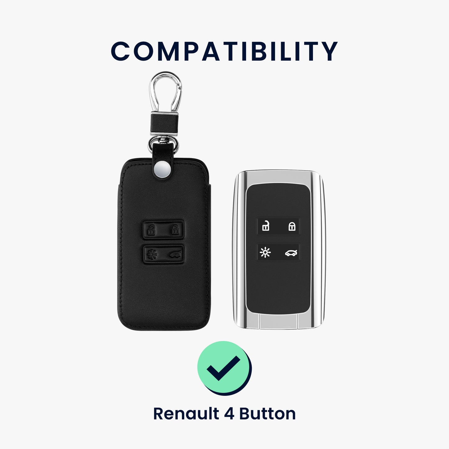 Renault 4-Button Smartkey Keyless Go Faux Leather Car Key Cover