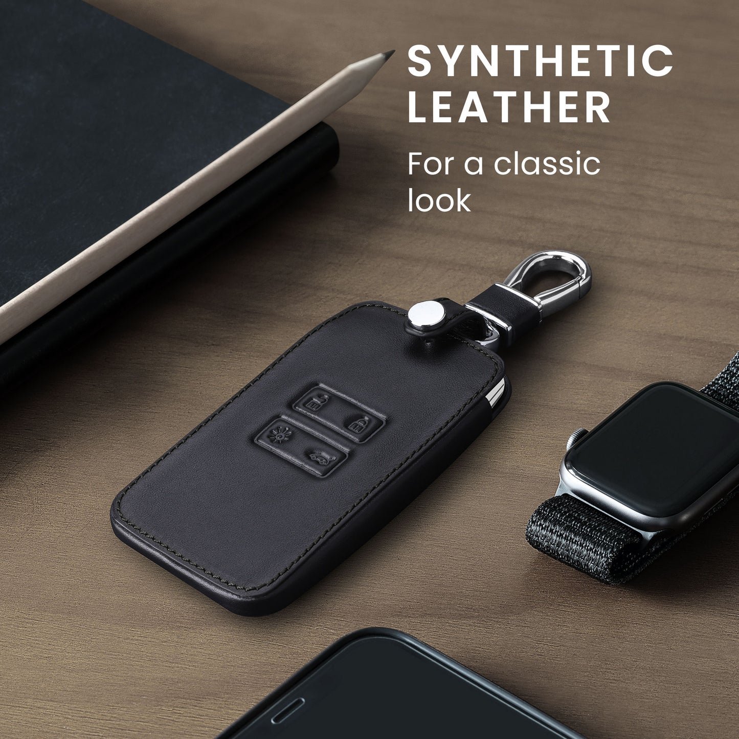 Renault 4-Button Smartkey Keyless Go Faux Leather Car Key Cover
