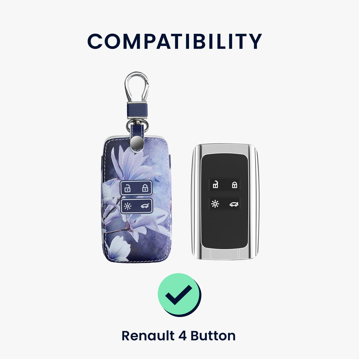 Renault 4-Button Smartkey Keyless Go Faux Leather Car Key Cover