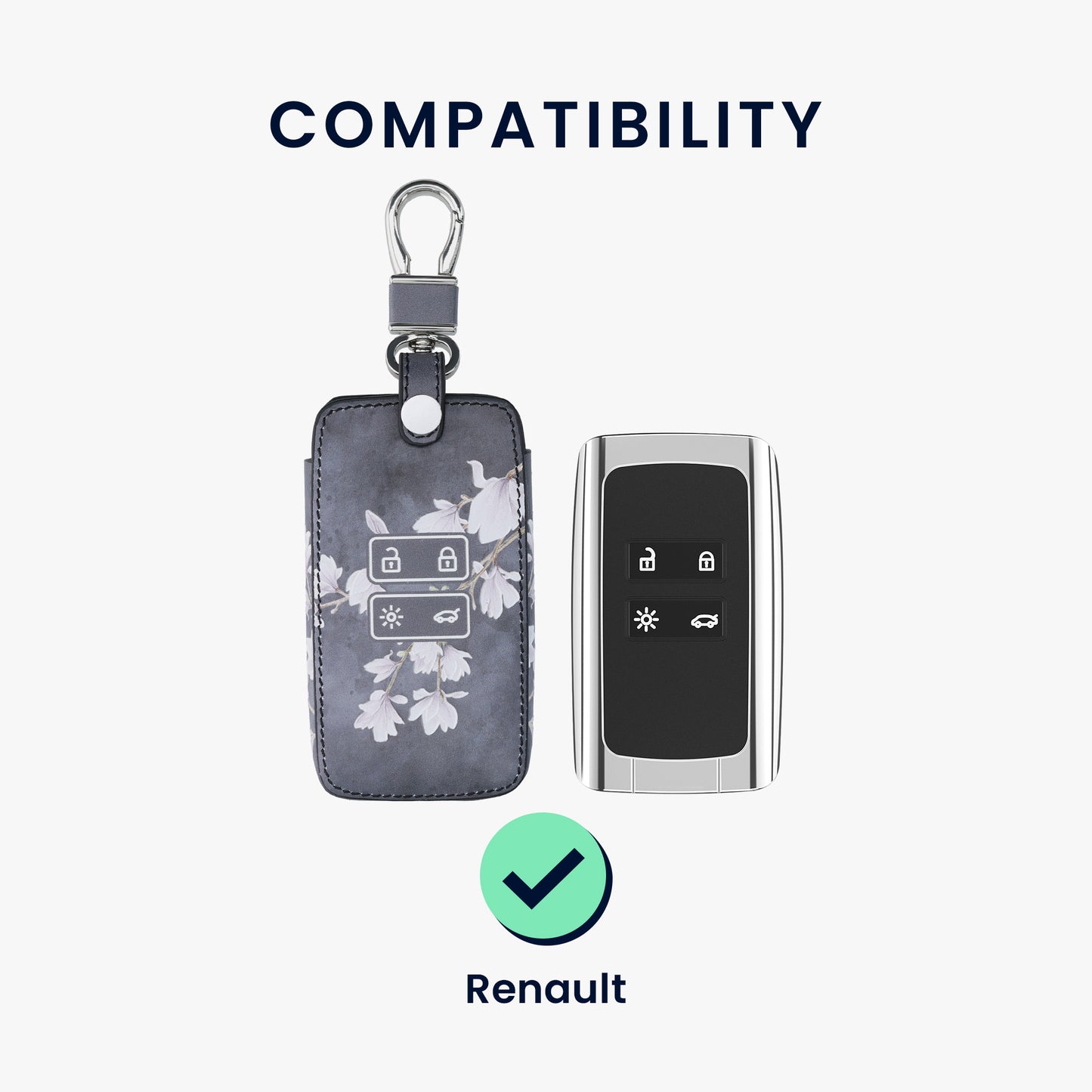 Renault 4-Button Smartkey Keyless Go Faux Leather Car Key Cover
