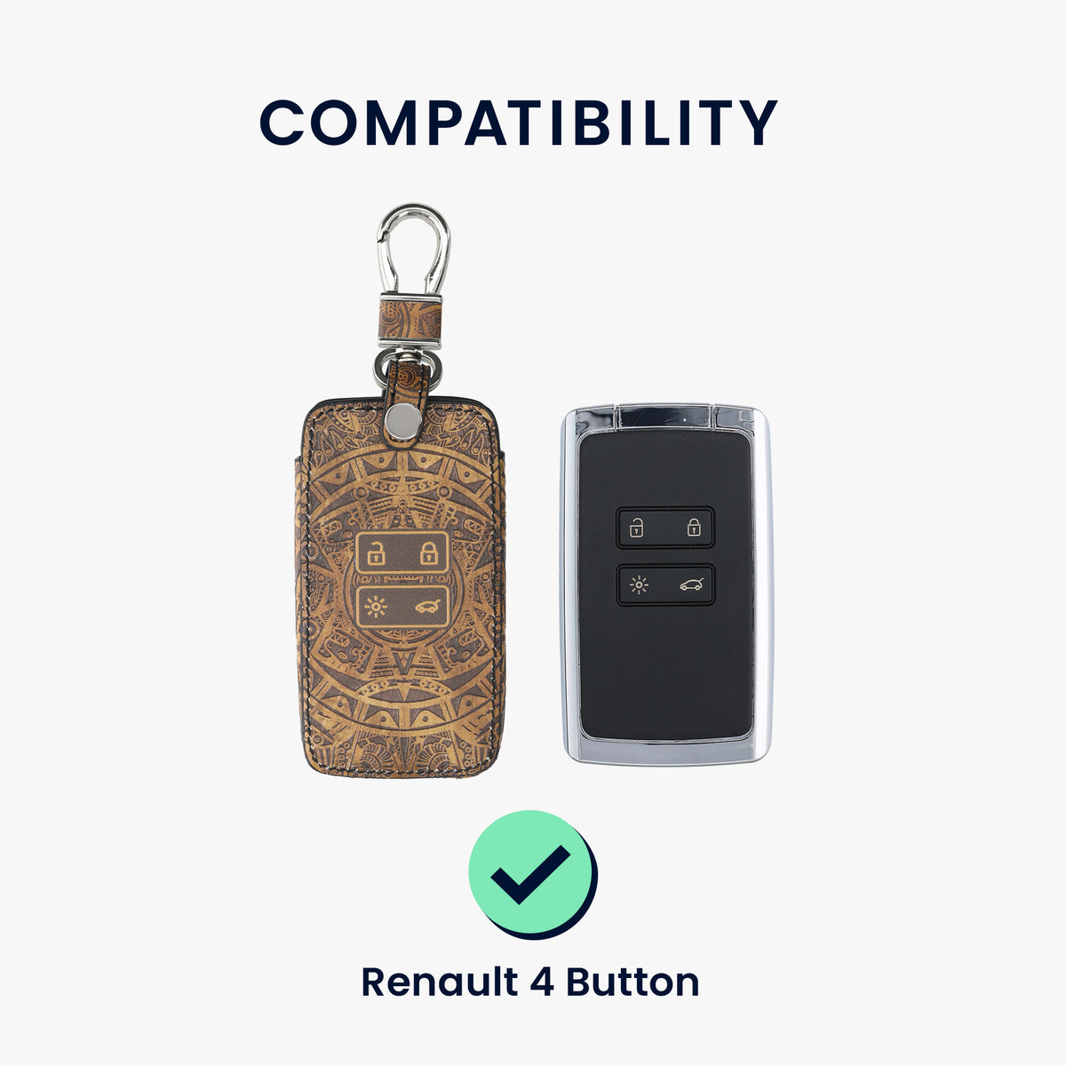 Renault 4-Button Smartkey Keyless Go Faux Leather Car Key Cover