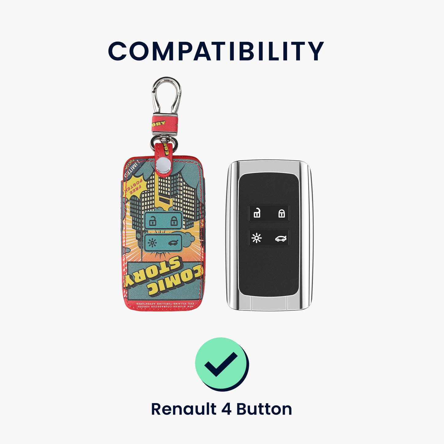 Renault 4-Button Smartkey Keyless Go Faux Leather Car Key Cover