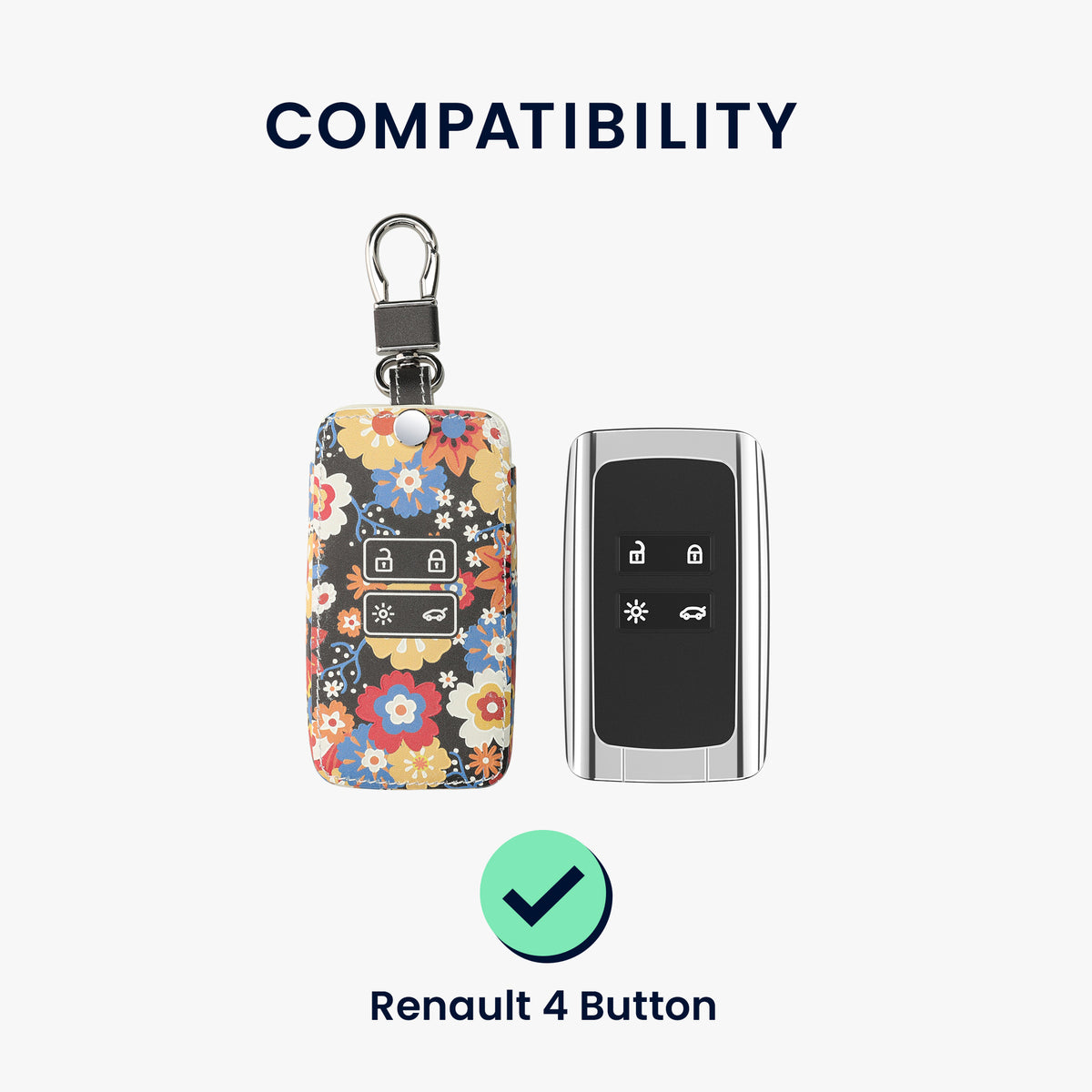 Renault 4-Button Smartkey Keyless Go Faux Leather Car Key Cover