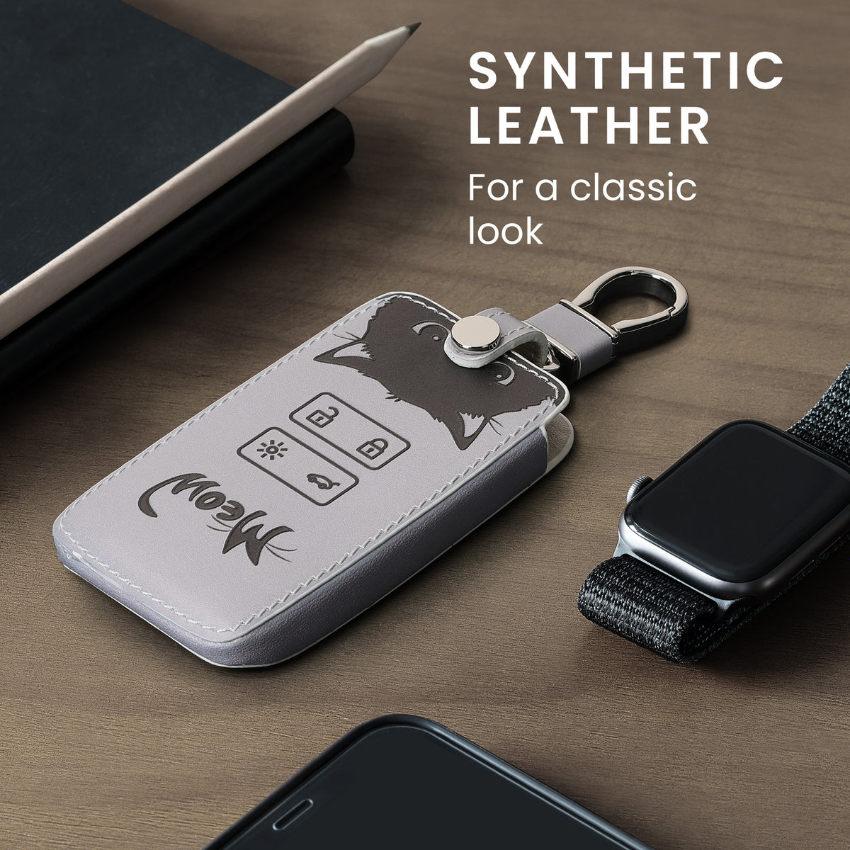 Renault 4-Button Smartkey Keyless Go Faux Leather Car Key Cover