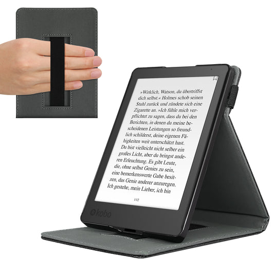 kwmobile Case Compatible with Kobo Aura Edition 2 - e-Reader Cover with Hand Strap Stand