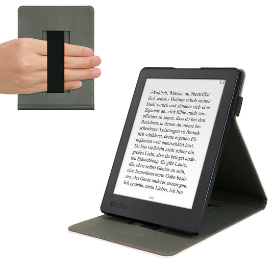 kwmobile Case Compatible with Kobo Aura H2O Edition 2 - E-Reader Cover with Hand Strap Stand