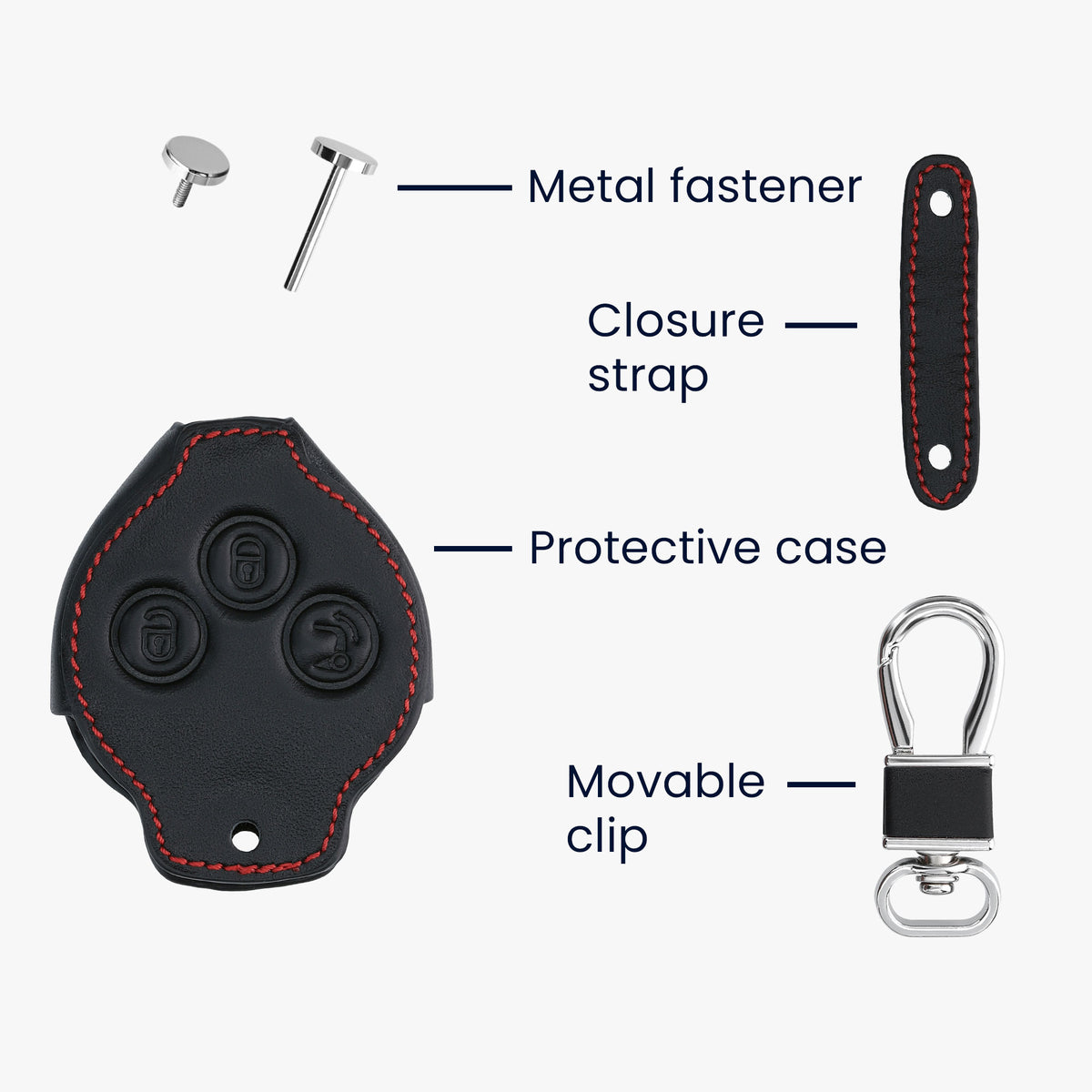Smart 3-Button Remote Faux Leather Car Key Cover