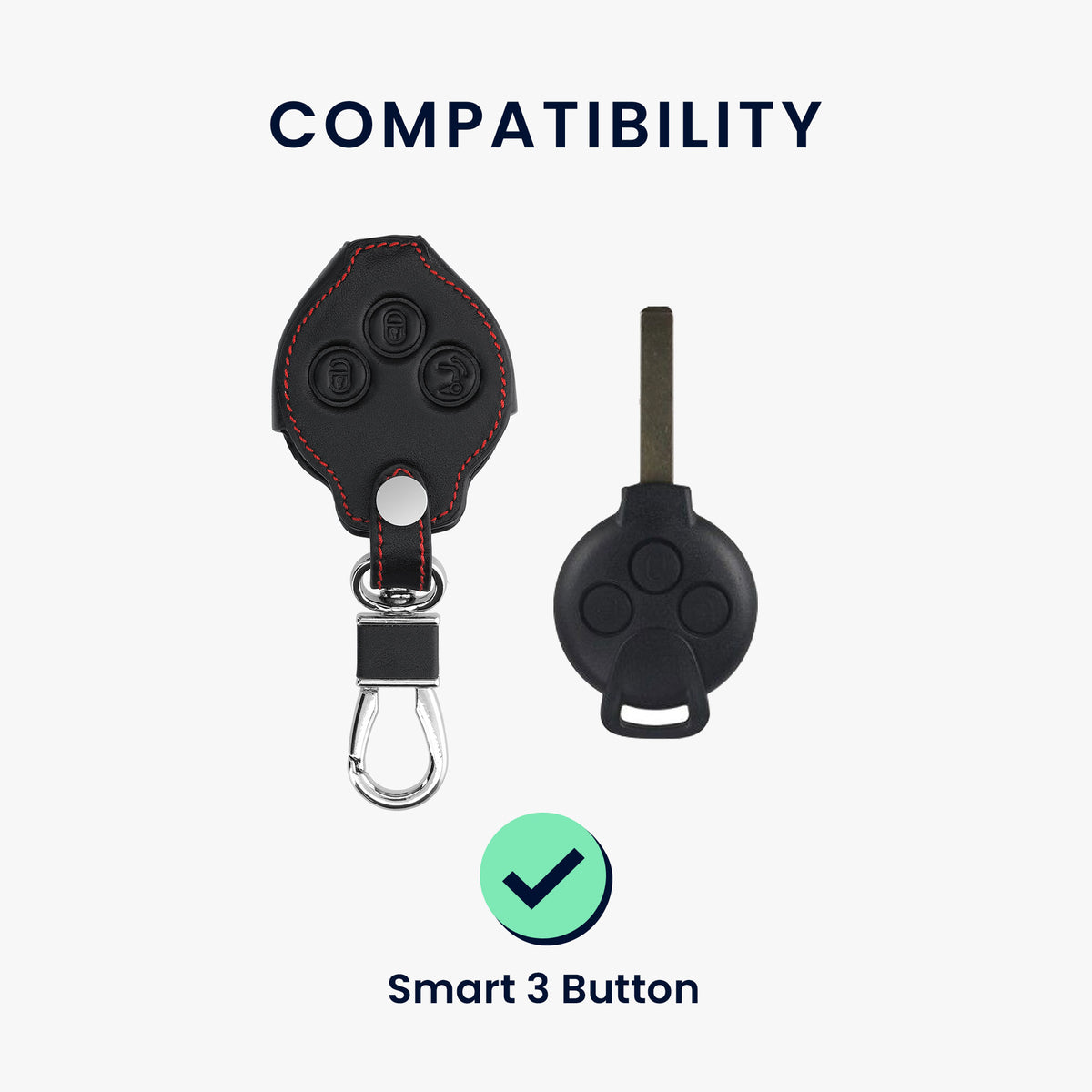 Smart 3-Button Remote Faux Leather Car Key Cover