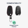Peugeot Citroen 3-Button Smartkey (Keyless Go only) Faux Leather Car Key Cover Red Stitching