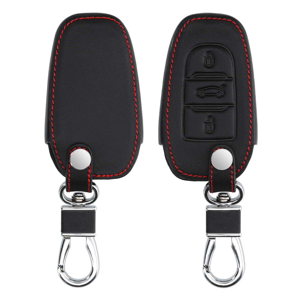 Peugeot Citroen 3-Button Smartkey (Keyless Go only) Faux Leather Car Key Cover Red Stitching