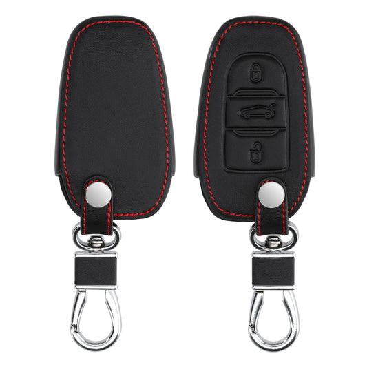 Peugeot Citroen 3-Button Smartkey (Keyless Go only) Faux Leather Car Key Cover Red Stitching