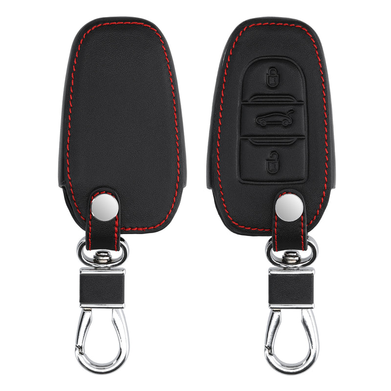 Peugeot Citroen 3-Button Smartkey (Keyless Go only) Faux Leather Car Key Cover Red Stitching