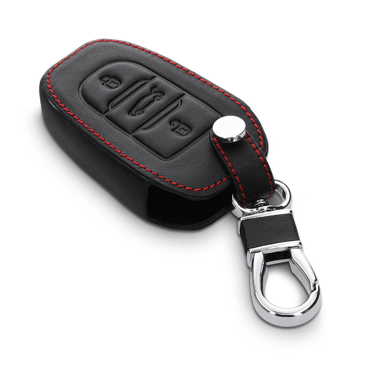 Peugeot Citroen 3-Button Smartkey (Keyless Go only) Faux Leather Car Key Cover Red Stitching
