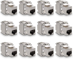 kwmobile 12x Keystone Modul CAT 6A - RJ45 10 Gbit/s werkzeugfreie Installation - geschirmtes Metallgehäuse - Snap-In Keystone Jack für Patchpanel - Netzwerkdose und Wanddose Silber  [dsg12]