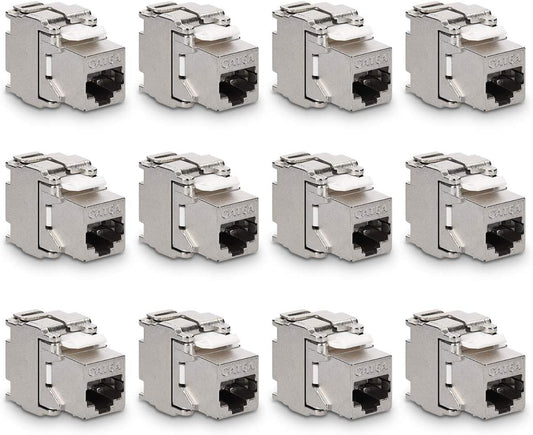 kwmobile 12x Keystone Modul CAT 6A - RJ45 10 Gbit/s werkzeugfreie Installation - geschirmtes Metallgehäuse - Snap-In Keystone Jack für Patchpanel - Netzwerkdose und Wanddose Silber  [dsg12]