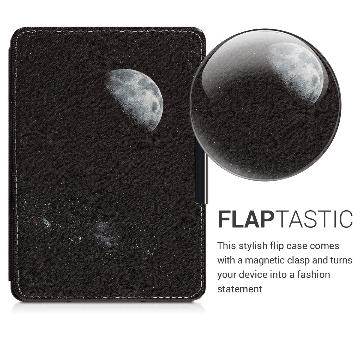 kwmobile Protective Case for Amazon Kindle Paperwhite Case - eReader Flip Case with Auto Sleep Function - Moon Black