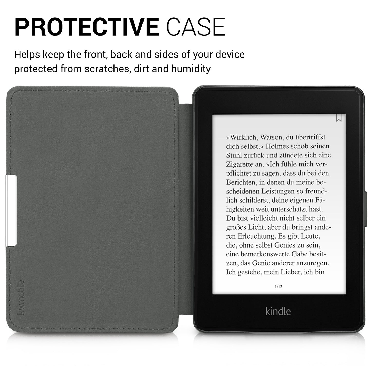 kwmobile Protective Case for Amazon Kindle Paperwhite Case - eReader Flip Case with Auto Sleep Function - Moon Black