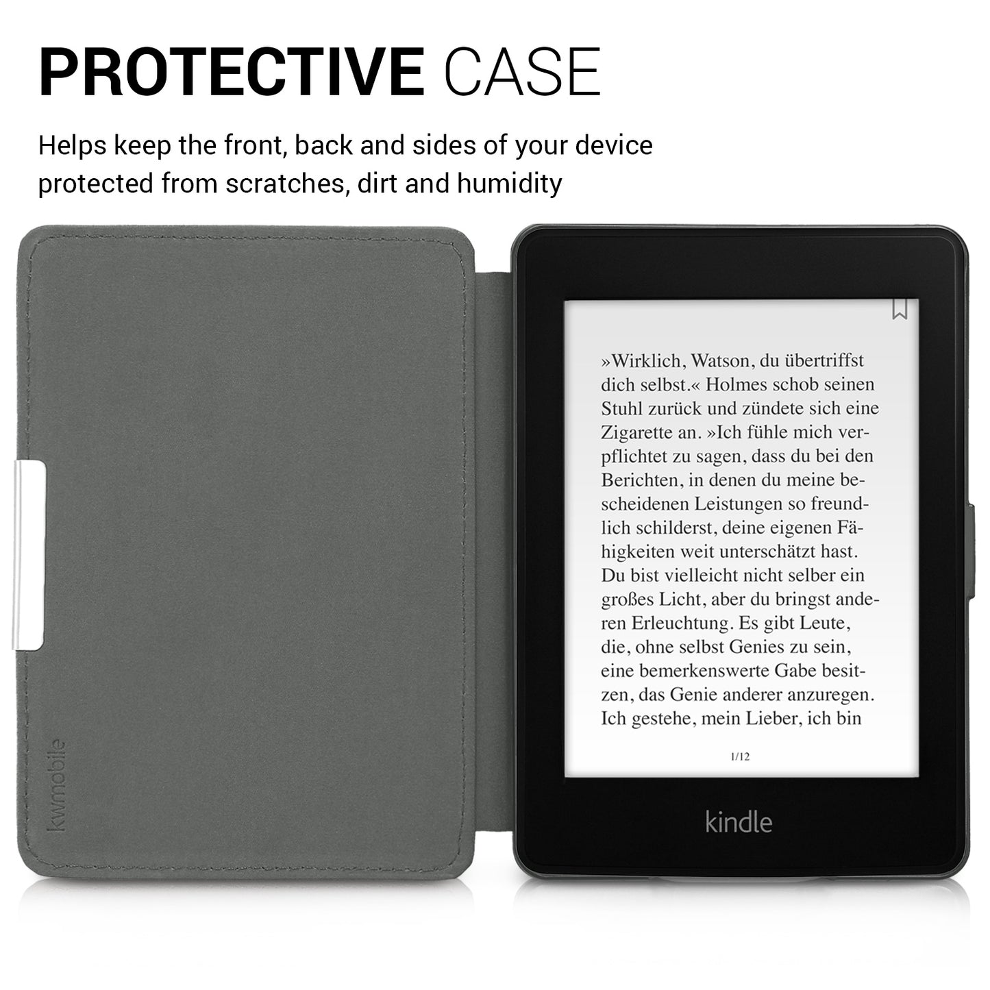 kwmobile Protective Case for Amazon Kindle Paperwhite Case - eReader Flip Case with Auto Sleep Function - Moon Black