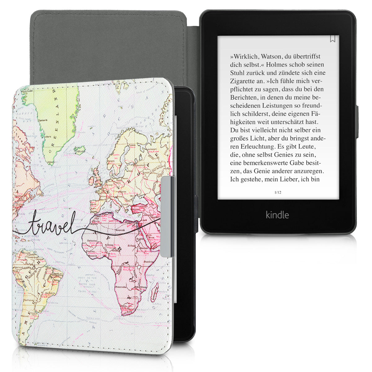 kwmobile Protective Case for Amazon Kindle Paperwhite Case - eReader Flip Case with Auto Sleep Function - Moon Black