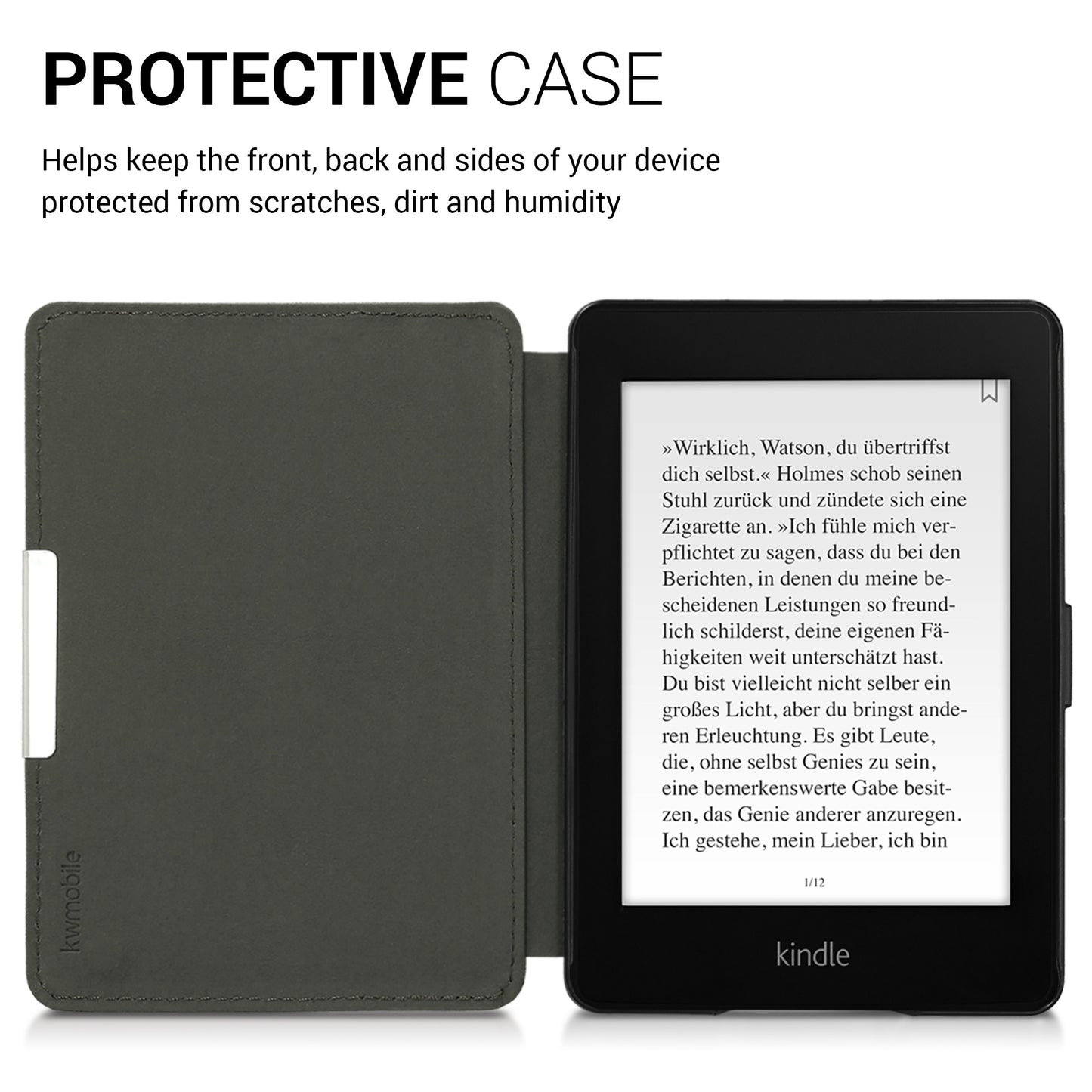 kwmobile Protective Case for Amazon Kindle Paperwhite Case - eReader Flip Case with Auto Sleep Function - Moon Black