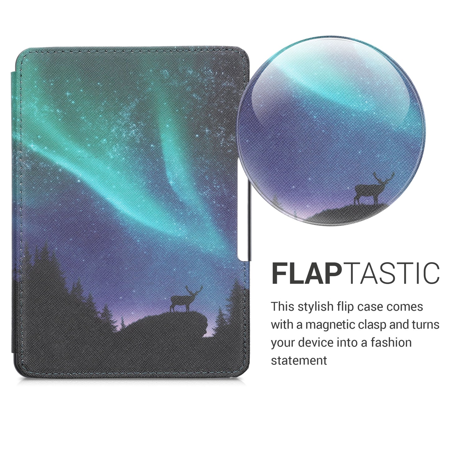 kwmobile Protective Case for Amazon Kindle Paperwhite Case - eReader Flip Case with Auto Sleep Function - Moon Black