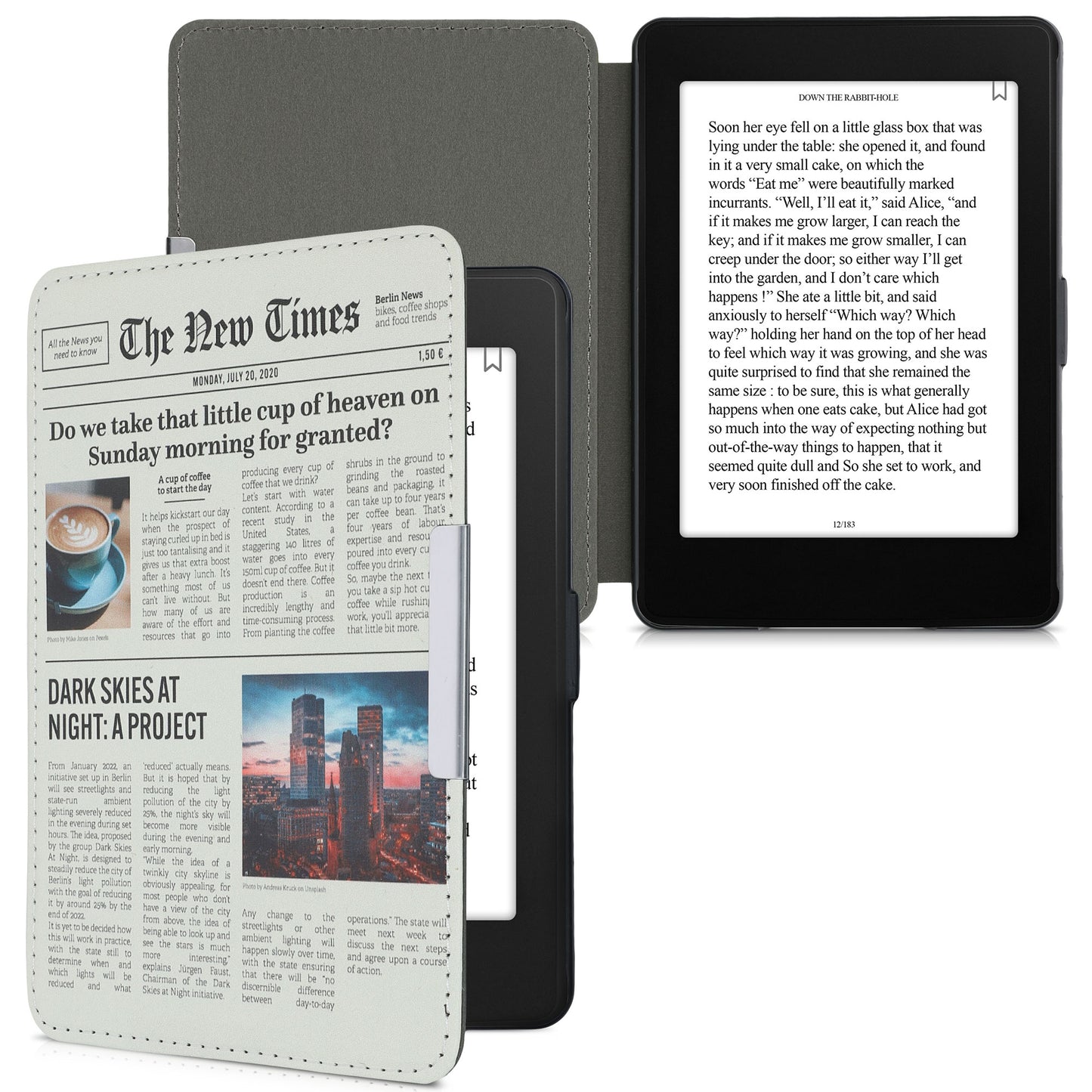kwmobile Protective Case for Amazon Kindle Paperwhite Case - eReader Flip Case with Auto Sleep Function - Moon Black