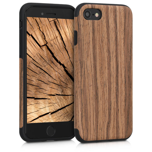 kwmobile Case Compatible with Apple iPhone SE (2022) / SE (2020) / 8 / 7 Back Cover Wood Grain