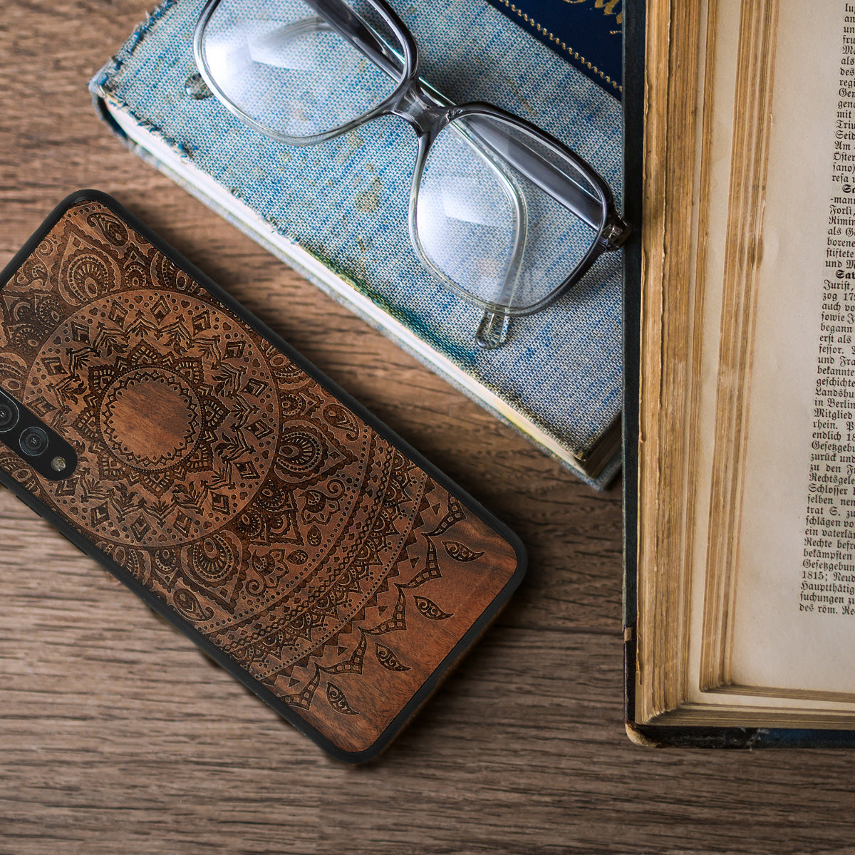 Huawei P20 Pro Shockproof Wood Hard Case with TPU Bumper Indian Sun