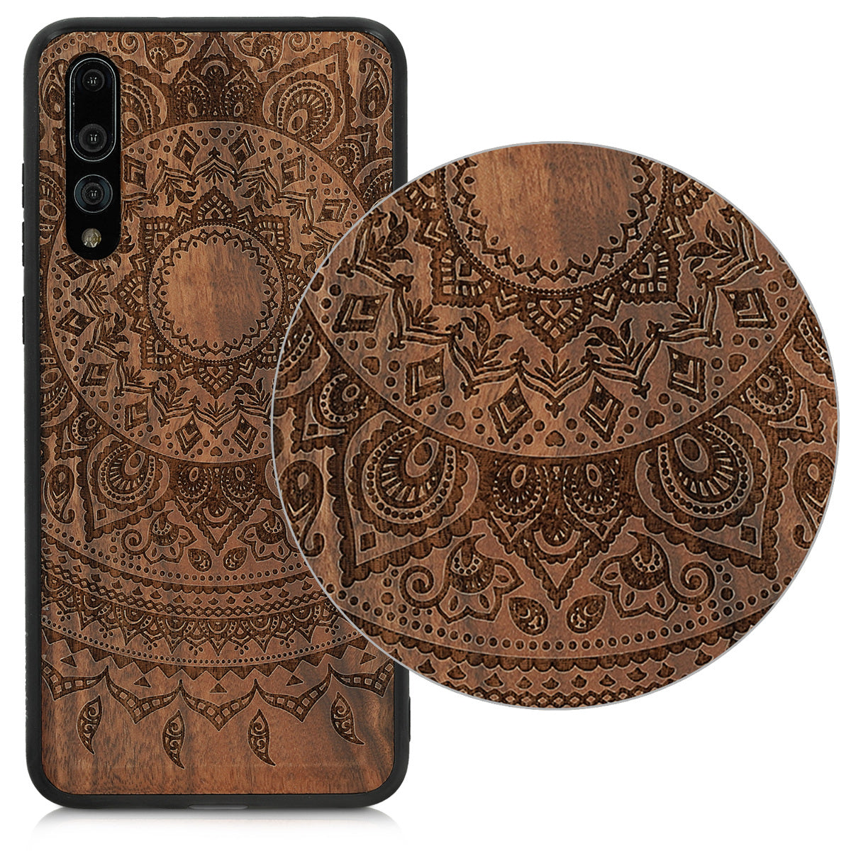 Huawei P20 Pro Shockproof Wood Hard Case with TPU Bumper Indian Sun