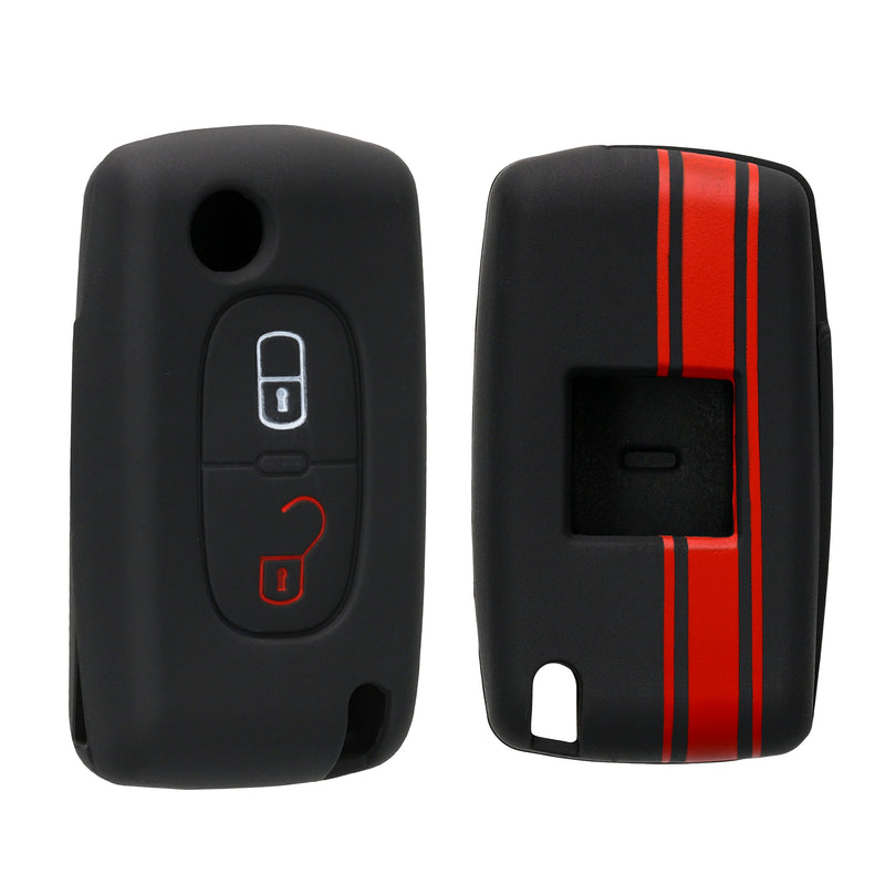 Peugeot Citroen 2-Button Flip Silicone Car Key Cover Patterned