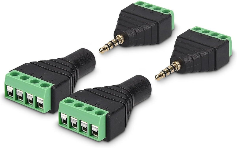 kwmobile 2x 3,5 mm Klinkenstecker Adapter - Klinke auf 4-Pin Audio Kabel Terminal Block Set - Terminalblock 3.5 mm Klinke 4-polig - Schraubbefestigung Schwarz  [dsg03]