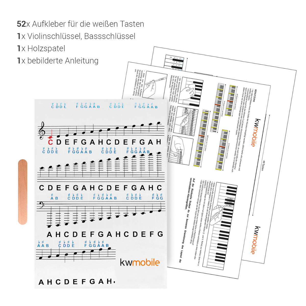 kwmobile Klavier Keyboard Noten Aufkleber - für 49 61 76 88 Tasten Instrumente - Vinyl Piano Sticker für weiße Tasten