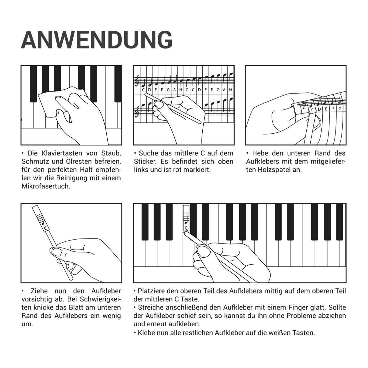 kwmobile Klavier Keyboard Noten Aufkleber - für 49 61 76 88 Tasten Instrumente - Vinyl Piano Sticker für weiße Tasten