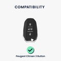 Faux Leather Case for Peugeot Citroen 3-Button Smart Key Car Key (Keyless Go only)
