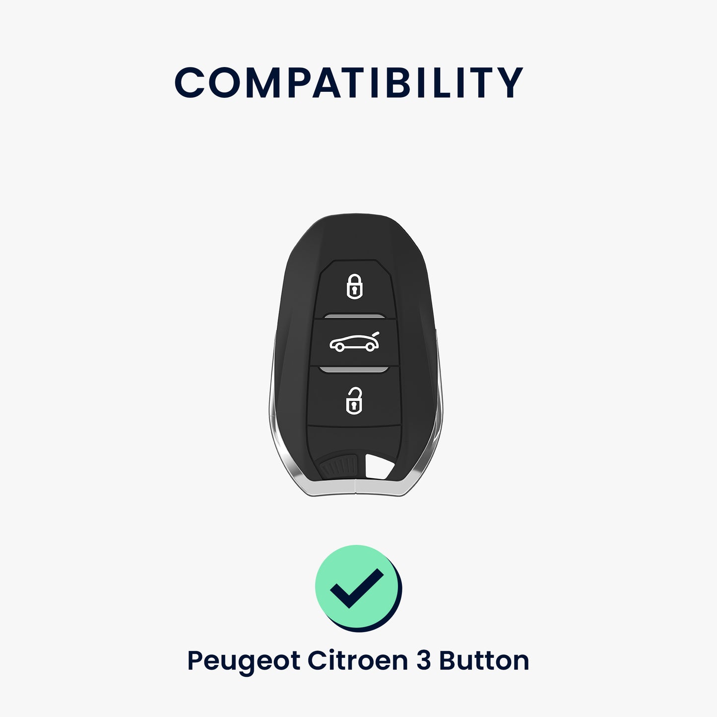 Faux Leather Case for Peugeot Citroen 3-Button Smart Key Car Key (Keyless Go only)