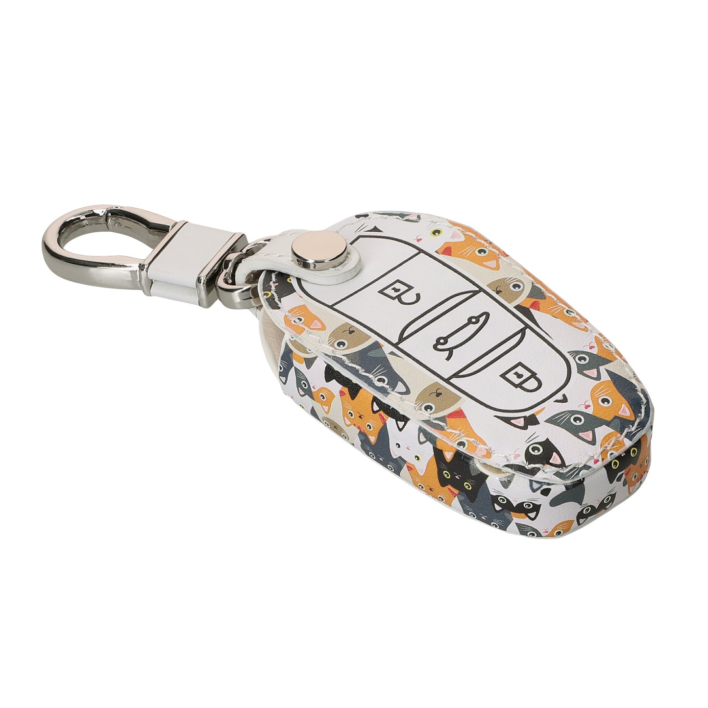 Faux Leather Case for Peugeot Citroen 3-Button Smart Key Car Key (Keyless Go only)