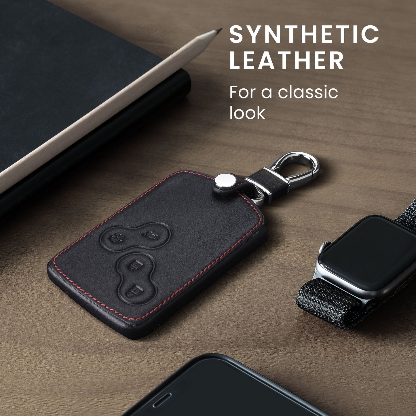 kwmobile Car Key Cover Compatible with Renault 4-Button Car Key Card (Keyless Go Only) Faux Leather Protective Case Key Fob Cover Don't touch my Key