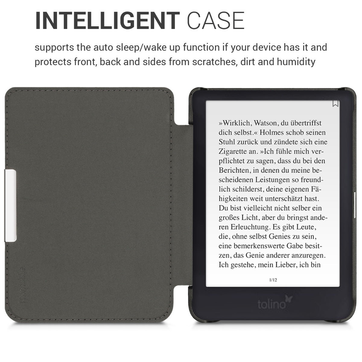 kwmobile Protective Case for Tolino Shine 3 - eReader Flip Case with Auto Sleep Function - Owl Sleep with Brown Mint Green