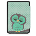 kwmobile Protective Case for Tolino Shine 3 - eReader Flip Case with Auto Sleep Function - Owl Sleep with Brown Mint Green