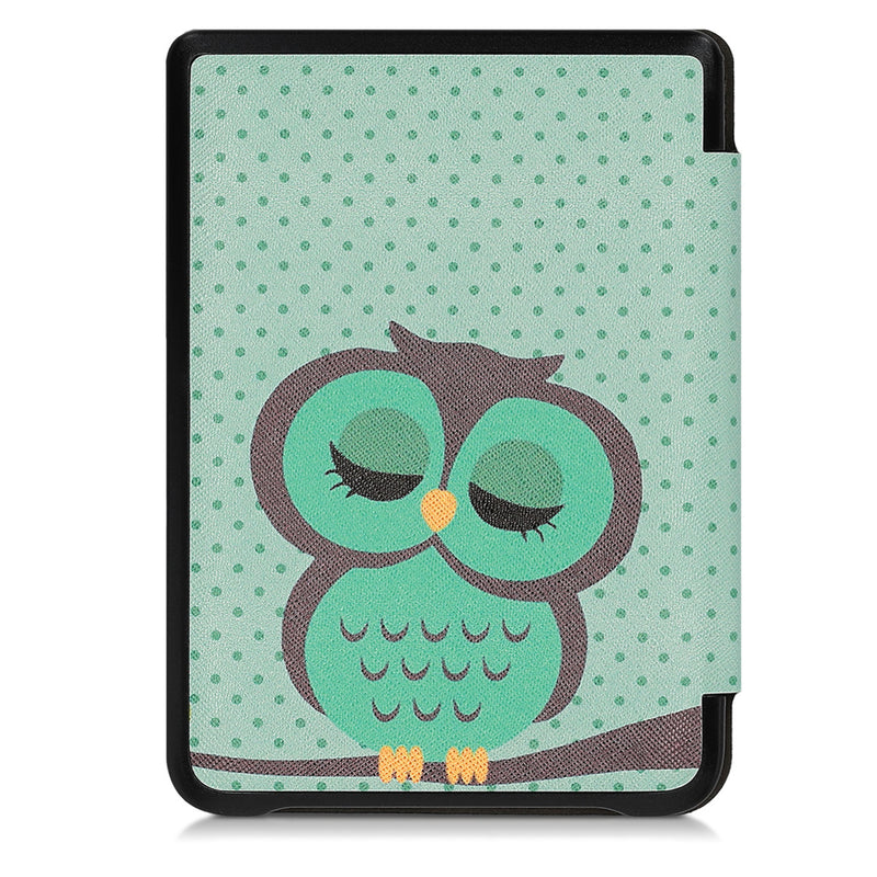 kwmobile Protective Case for Tolino Shine 3 - eReader Flip Case with Auto Sleep Function - Owl Sleep with Brown Mint Green